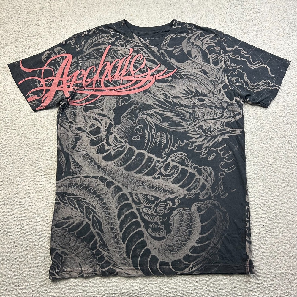 Archaic Affliction T Shirt Mens Black Dragon Rage Biker Graphic Tee Large